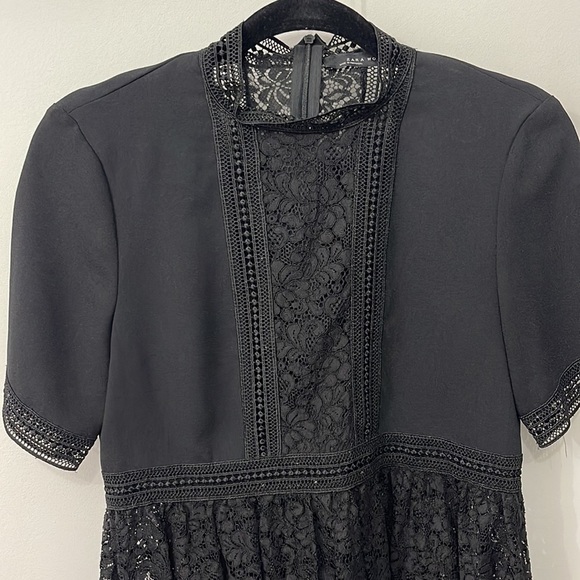 Zara Womens Sz s Black Lace Crochet High Neck Peplum Short Sleeve Blouse Top - Picture 9 of 11